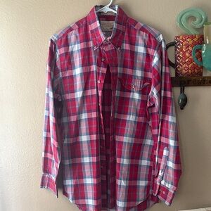 Plaid Button-Down Shirt in Red and Blue